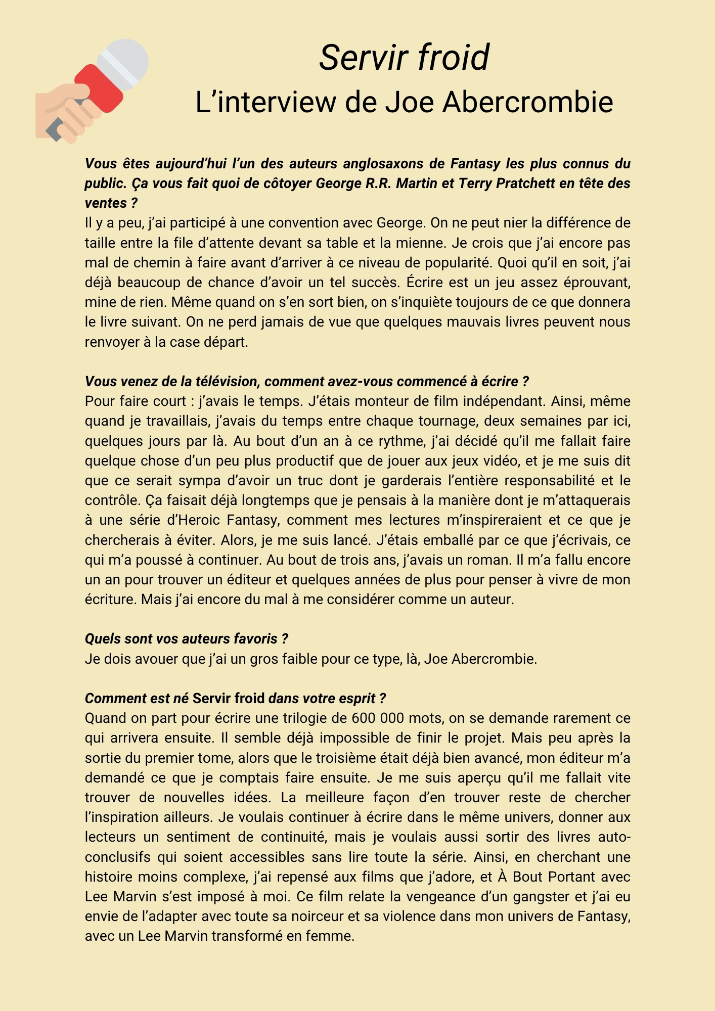 Une interview de l'auteur