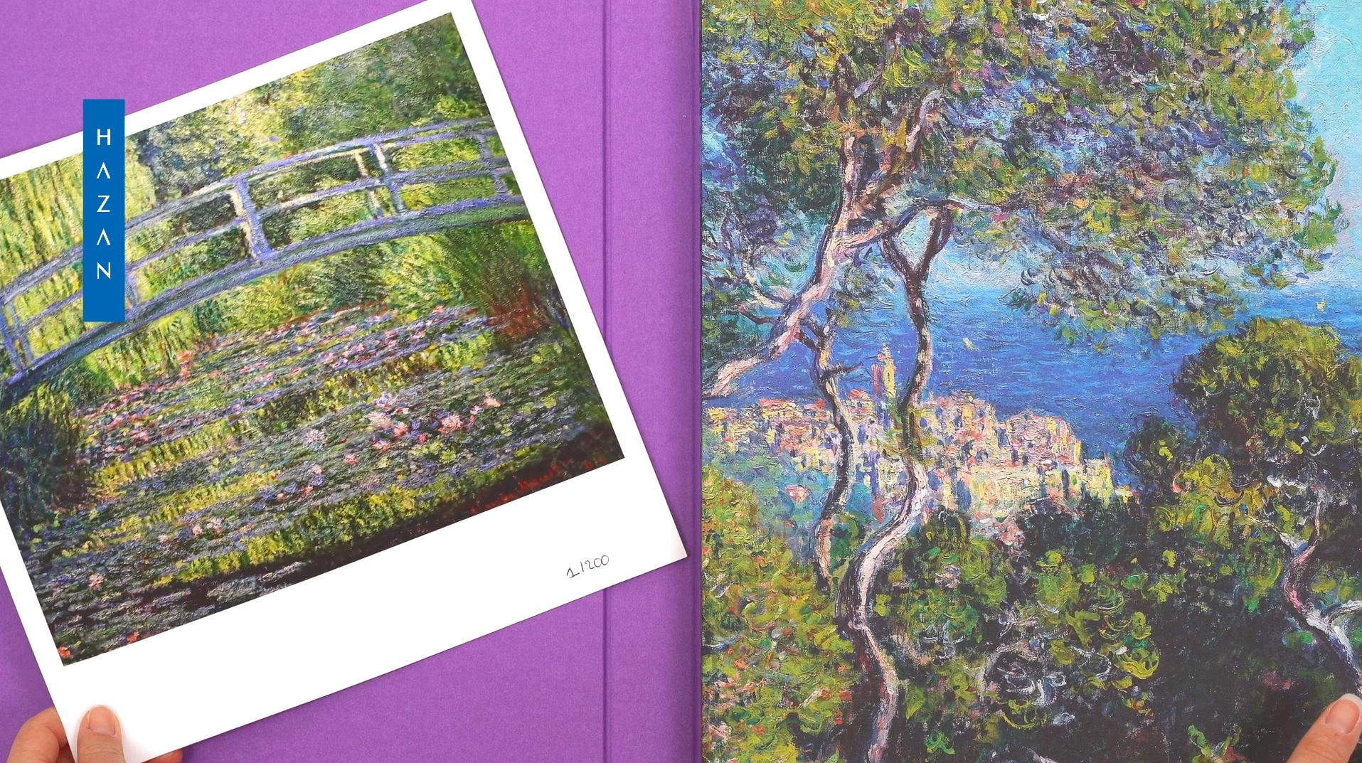 Première page du livre et tirage d’exception Digigraphie de l’œuvre Le Bassin aux nymphéas, harmonie verte