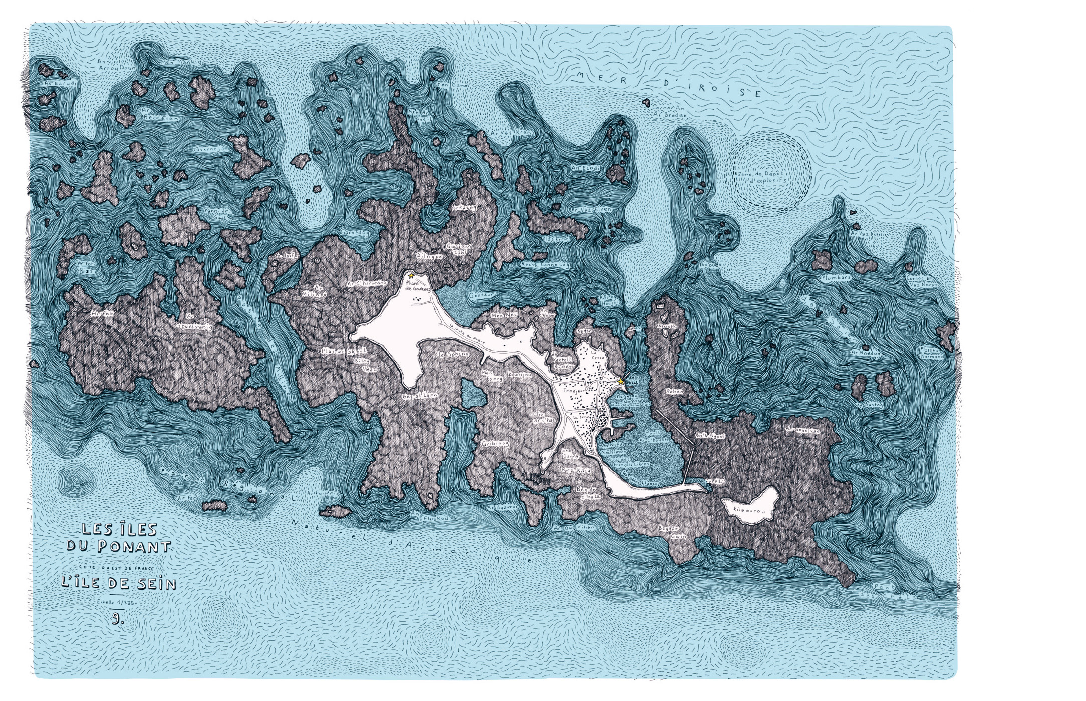 carte marine : les îles du Ponant et l'île de Sein