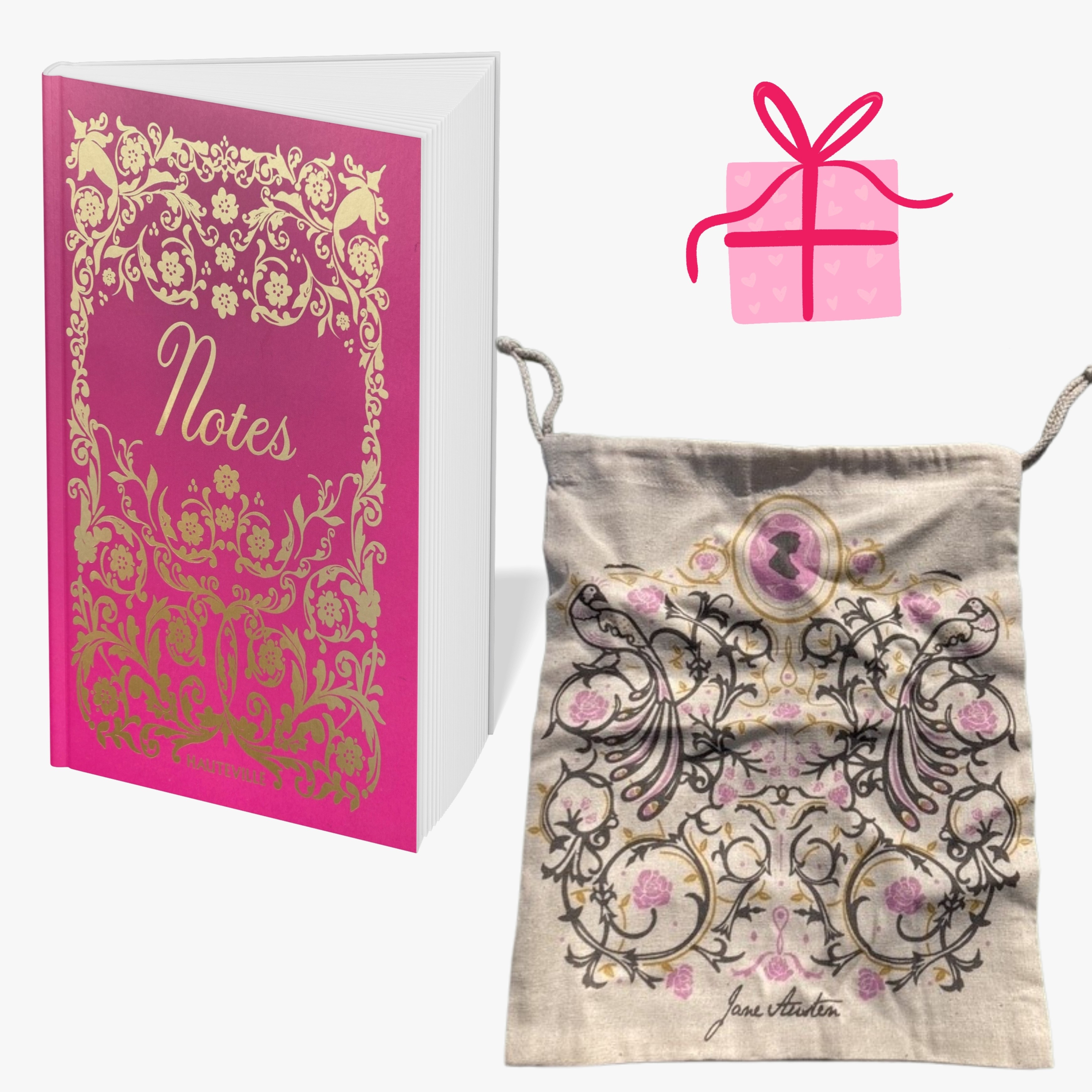 visuel des cadeaux : pochette en tissu  et carnet de notes